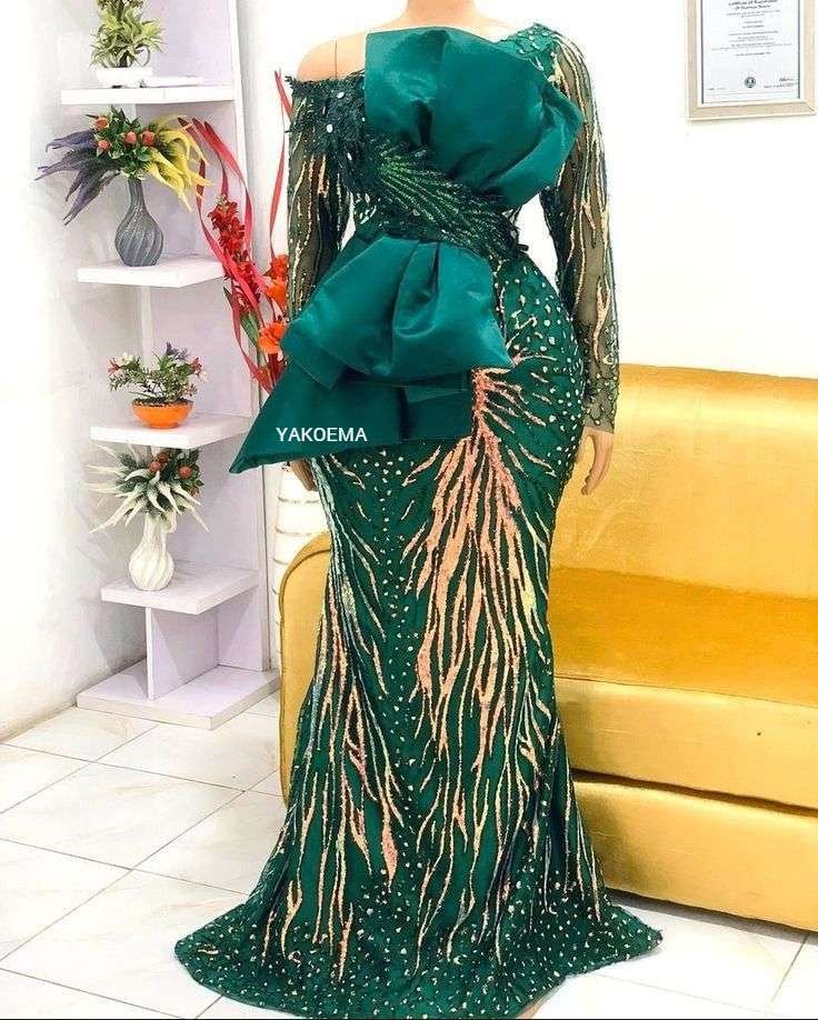 20 Green Lace Dresses & Asoebi Styles For Wedding