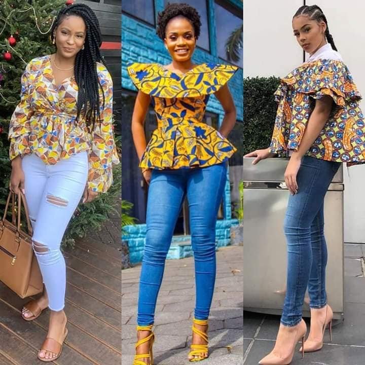 Blouse and Jeans combination for women - Ankara top styles