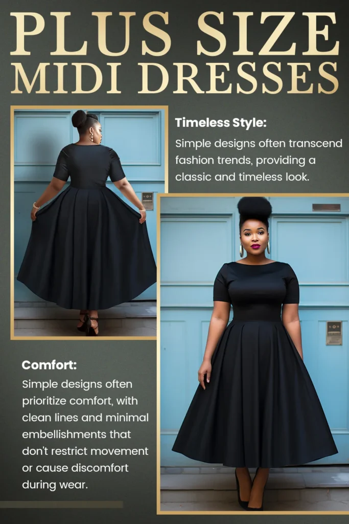 Plus Size Semi Formal Black Round Neck Short Sleeve Midi Dresses