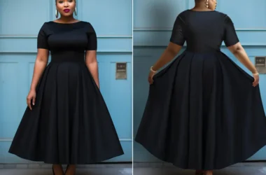 Plus Size Semi Formal Black Round Neck Short Sleeve Midi Dresses