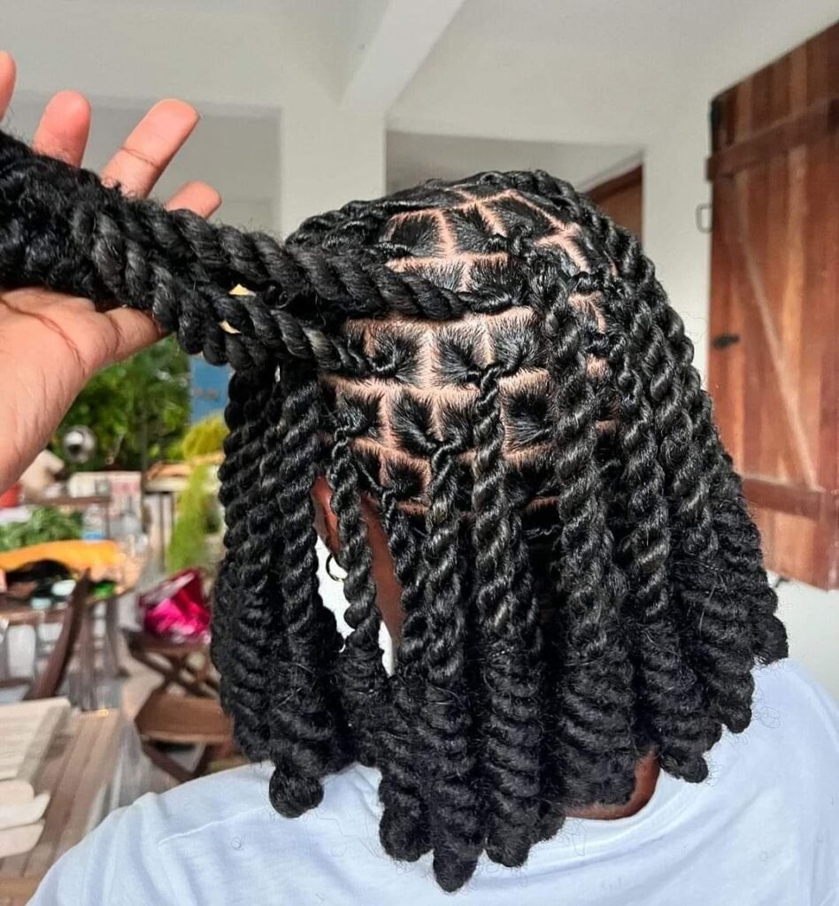 Hot twist hairstyles, Knotless braids styles & Cornrow braid designs