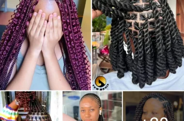 Hot twist hairstyles, Knotless braids styles & Cornrow braid designs