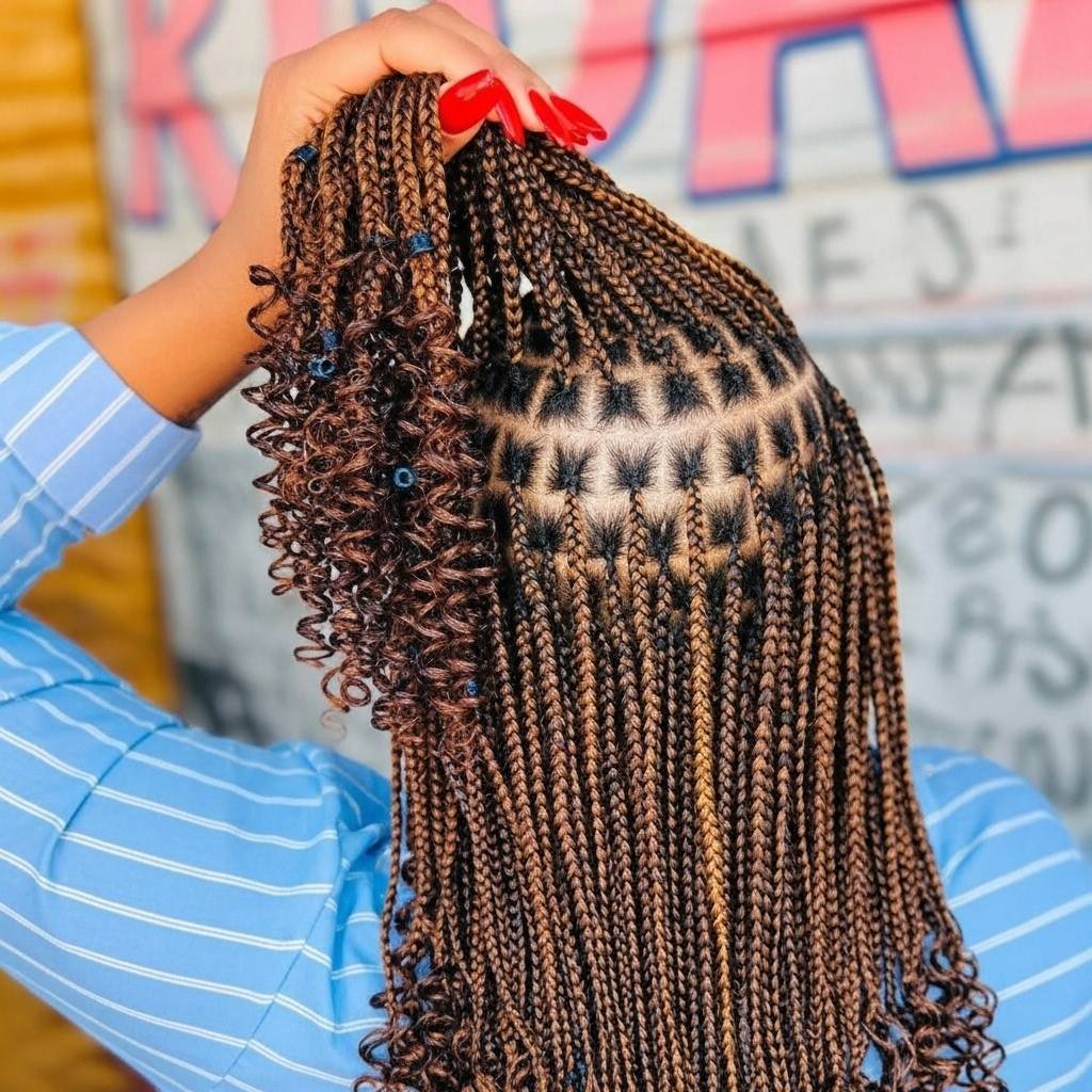High-end African knotless braids